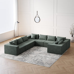 English Elm 188-Inch Corduroy Modular L Shaped Sectional Sofa with Extra-Wide Seating, No Assembly Required Army Green W834S00474