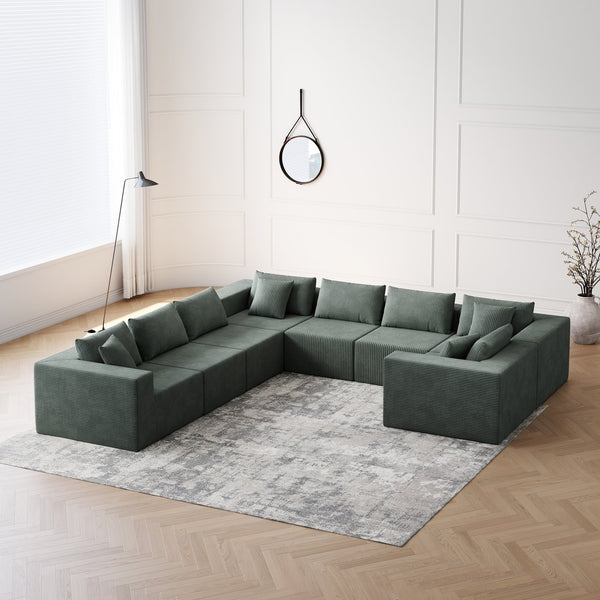 English Elm 188-Inch Corduroy Modular L Shaped Sectional Sofa with Extra-Wide Seating, No Assembly Required Army Green W834S00474