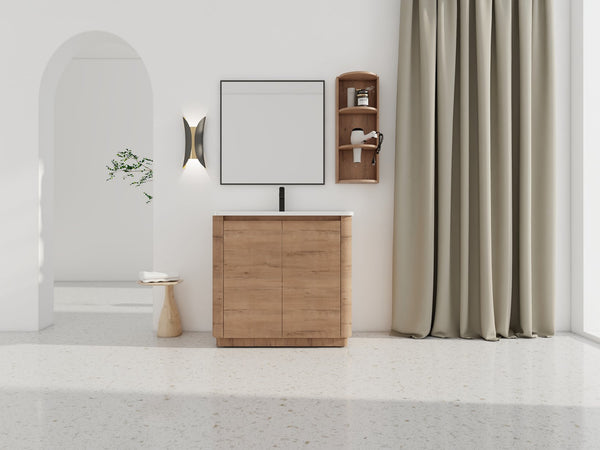 English Elm 36'' Freestanding Bathroom Vanity With Ceramic Sink, Soft-Close Doors & Stylish Storage Solutions W999S00403