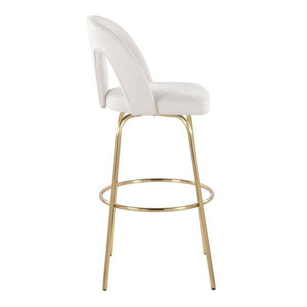 English Elm Fixed-height Swivel Barstools with Gold Footrest Black Frame White Upholstery Set B202S01871