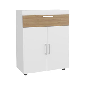 English Elm Shoe Modern 3‑Door Concealed Shoe Cabinet with 3 Shelves, Sturdy Legs, Compact Engineered Wood Storage White + Light Oak 37.01 L x 28.35 W x 3.94 H B097P350292