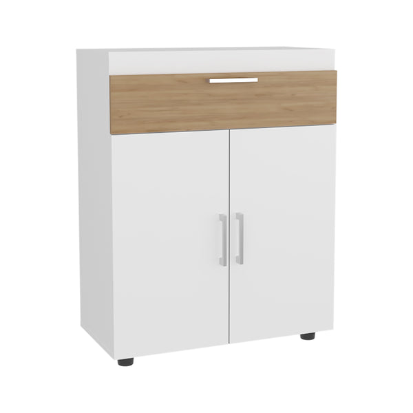 English Elm Shoe Modern 3‑Door Concealed Shoe Cabinet with 3 Shelves, Sturdy Legs, Compact Engineered Wood Storage White + Light Oak 37.01 L x 28.35 W x 3.94 H B097P350292
