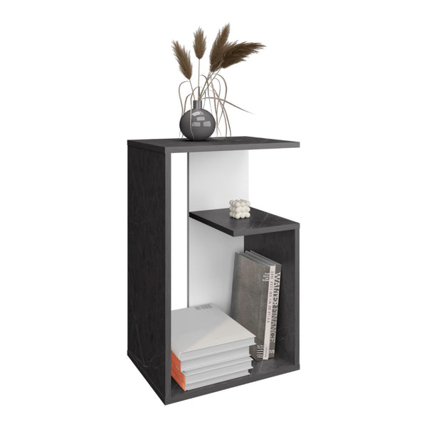 English Elm Side Table 25" H - Modern Dark Gray Accent With 2 Open Shelves For Stylish Storage & Display B097P296868-GIGA