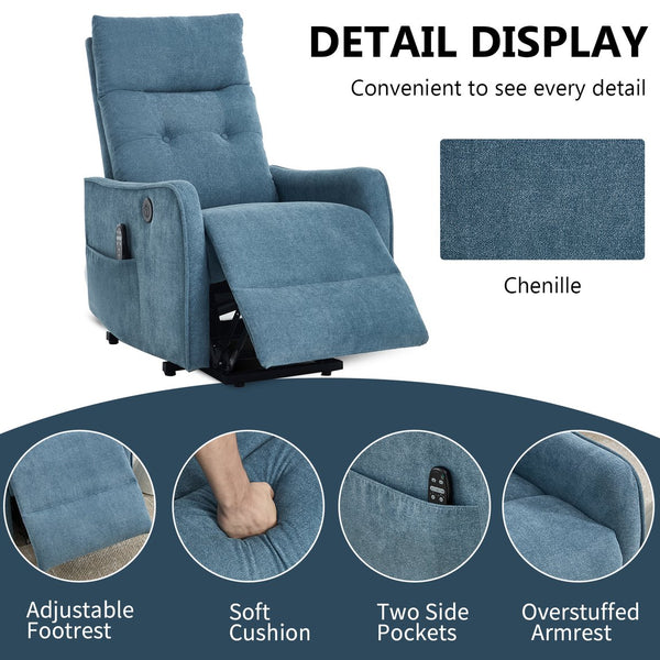 English Elm Beige Chenille Power Lift Recliner with Massage Heat and Usb for Senior Comfort Blue W1803P364113