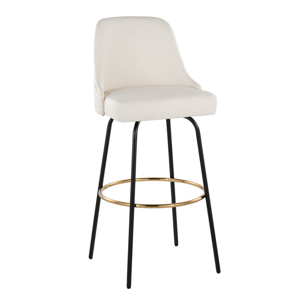 English Elm 30" Swivel Barstools Set of 2 Gold Frame White Faux Leather Kitchen Island Seating B202S01946