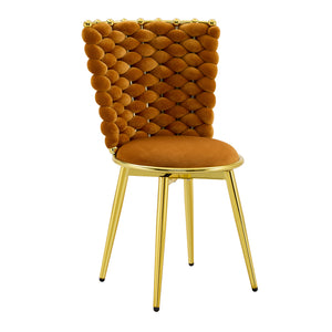 English Elm Set of 2 Velvet Dining Chairs with Braided Rope Backs and Glamorous Metal Legs Gold,Orange W3875P399194