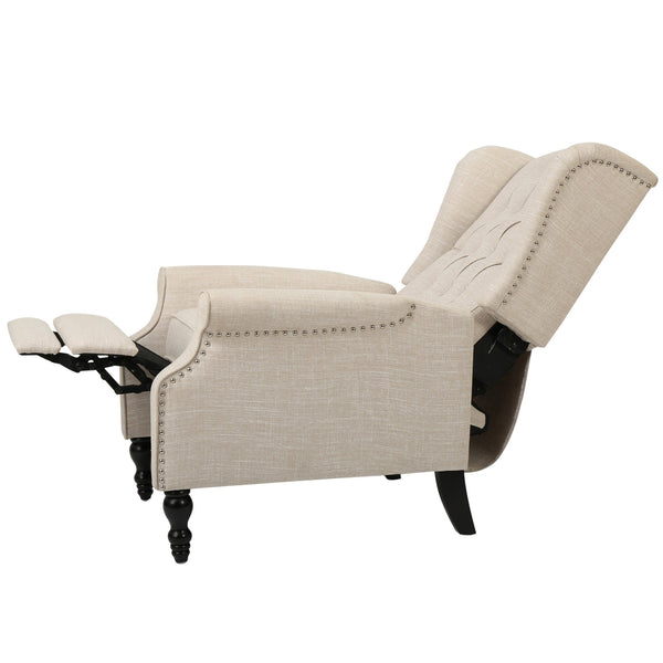 English Elm Charcoal Wingback Pushback Recliner with Button Tufted Diamond Fabric Upholstery Beige N763P410529A