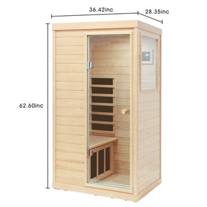 English Elm Hemlock Solid Wood Single Person Far Infrared Sauna with Bluetooth and Lcd Controls W632S00008