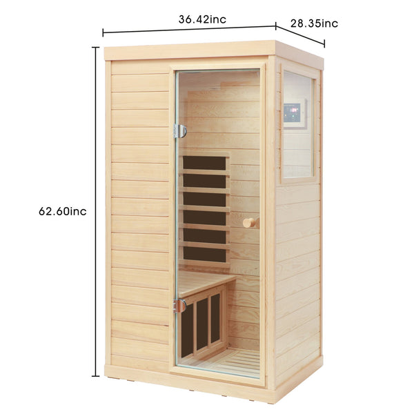 English Elm Hemlock Solid Wood Single Person Far Infrared Sauna with Bluetooth and Lcd Controls W632S00008