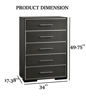 English Elm Contemporary Chic Five-Drawer Chest with Chrome Legs, High-Gloss Coating, Smooth Modern Design Warm Grey 37 L x 20 W x 53 H B2741P368142