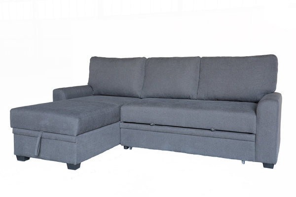 English Elm Nicolo Flannel Upholstered Sleeper Sectional with Storage Chaise for Living Rooms Gray B2749S00239