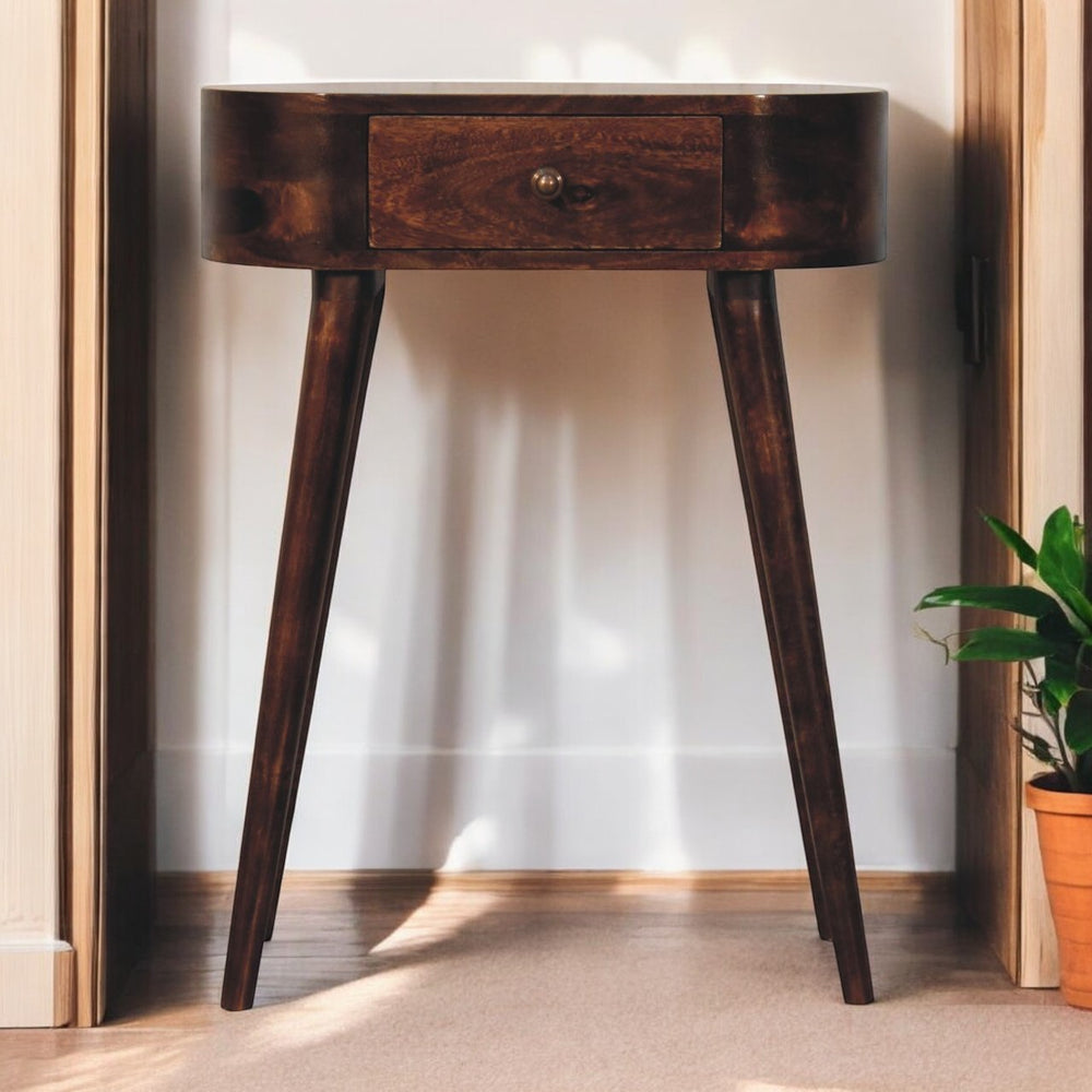 English Elm Solid Mango Wood Nightstand with Tapered Legs Scandinavian Walnut Bedroom Storage B182P279268