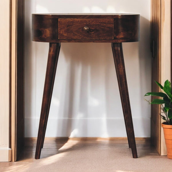 English Elm Solid Mango Wood Nightstand with Tapered Legs Scandinavian Walnut Bedroom Storage B182P279268