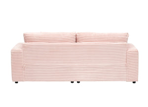 English Elm 88.58" corduroy 3-seater sofa with 4 matching throw pillows, sturdy wood frame, modern luxe comfort Pink W3356S00003
