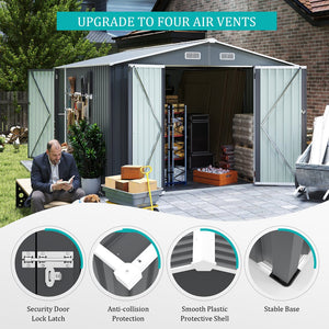 English Elm Campcraft Metal Storage Shed 10x14 Ft with Lockable Doors Vented Sloped Roof Backyard W1598S00035