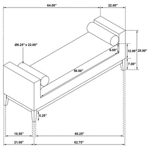 English Elm Thomas Vanilla Raised Arm Accent Bench - Vanilla Upholstered Modern Backless Entry/Bedroom Bench, Plush Bolster Pillows and Black Wood Base B062P358469