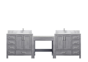 English Elm Distressed Grey Double Bath Vanity With Carrara Marble Top, 2 Faucets & Ample Storage Solutions B2731S01186