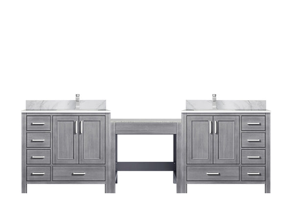 English Elm Distressed Grey Double Bath Vanity With Carrara Marble Top, 2 Faucets & Ample Storage Solutions B2731S01186