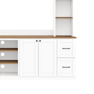 English Elm Unique Low Profile Media Console with Led Lighting Glass Shelves Fits Tvs to 105 White N721S000077K