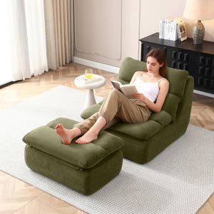 English Elm 32" Tufted Foam Chaise Lounge with Matching Ottoman for Adults Bedroom Living Room Green W1117P436366