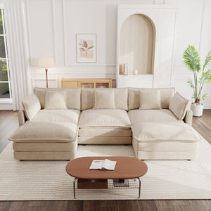 English Elm U-shaped Chenille Sectional with Dual Ottomans Modular Living Room Couch 5 Seat W714S00903