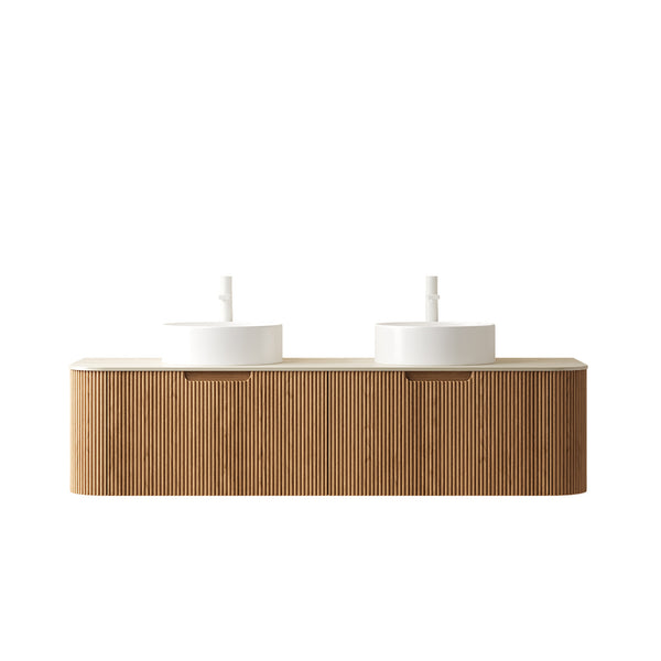 English Elm Dina 60 Inch Floating Bathroom Vanity Sintered Stone Top Dual Glass Basins Wood Grain W2615S00343