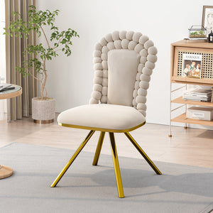 English Elm Dining Velvet Swivel Chairs Set of 2 with Hairball Backrest, Gold Metal Legs, Plush Foam Seat, Adjustable Feet Beige W757P281151