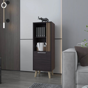 English Elm Wengue Two-Tone Storage Cabinet with Door and Open Shelves, Wengue & Natural Oak Accent Piece B062P290230