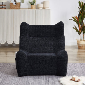 English Elm Bean Bean Bag Chair with Armrests Ergonomic Chenille Lounge Seat Filled with High-Resilience Sponge Black W3434P329809