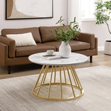 English Elm Walker Edison - Modern Round Coffee Table With Metal Base – White Marble / Gold