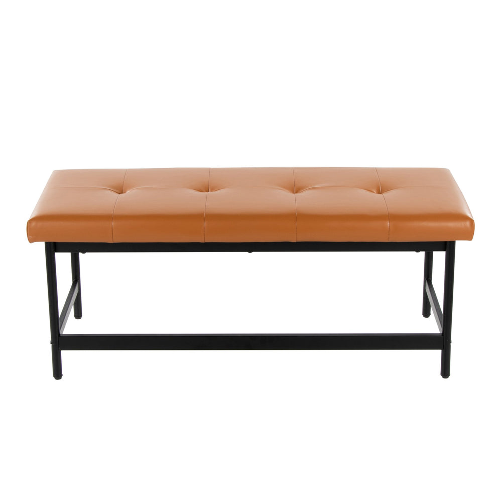 English Elm Bench Upholstered in Faux Leather with Powder Coated Frame for Bedroom or Entryway Black,Camel B202S02135