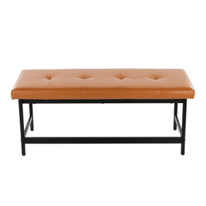 English Elm Bench Upholstered in Faux Leather with Powder Coated Frame for Bedroom or Entryway Black,Camel B202S02135