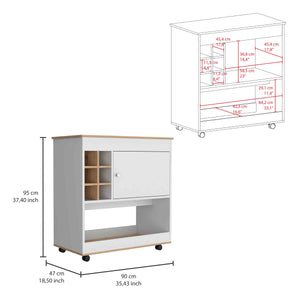 English Elm Camelia Elegant Bar Cart with Six Bottle Cubbies, Smooth Casters, Lower Shelf and Cabinet Storage Multicolor 39.8 L x 23.6 W x 7.9 H B20092081