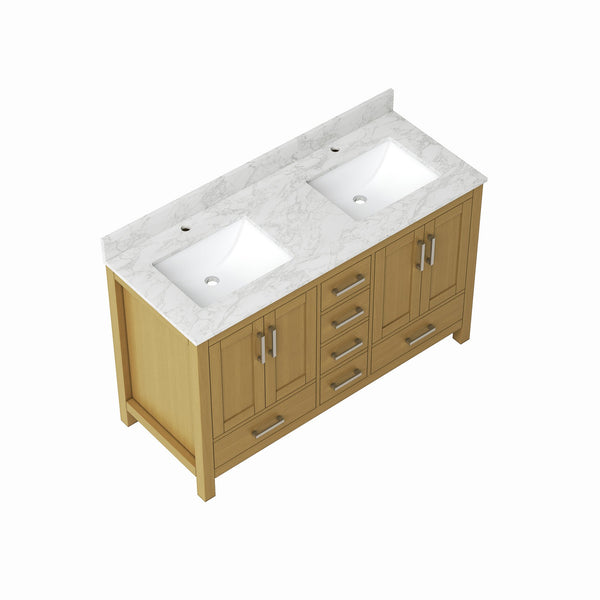 English Elm 55" Double Sink Bathroom Vanity Oak Cabinet with Carrara Top 6 Drawers 4 Doors T3785P442241