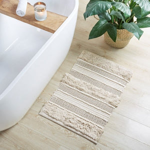 English Elm Woven Textured Stripe Bath Rug 22X58" - Artisan Boho Comfort, Non-Skid Backing, Easy Care Design B035129317-GIGA