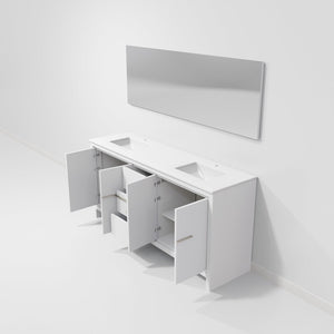 English Elm White Double Bath Vanity 72" W With Cultured Marble Top & 70" Mirror - Timeless Style & Storage Solutions B2731S01503-GIGA