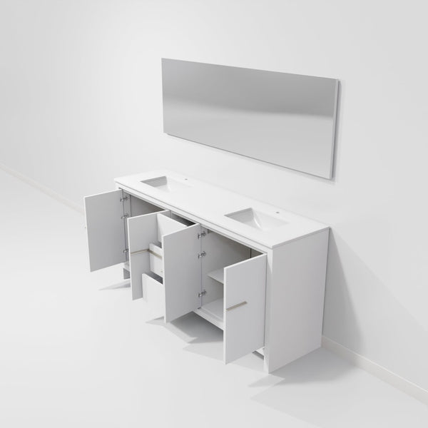 English Elm White Double Bath Vanity 72" W With Cultured Marble Top & 70" Mirror - Timeless Style & Storage Solutions B2731S01503-GIGA