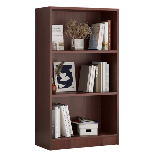 English Elm Bookcase Durable 3-Shelf Wood Freestanding Bookcase with Adjustable Shelves for Home Office Storage Mahogany T3623P381095