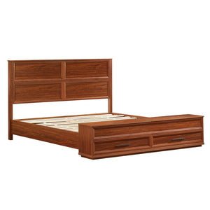 English Elm Queen Storage Bed with Geometric 3d Headboard Four Drawers and Walnut Finish W1820S00056