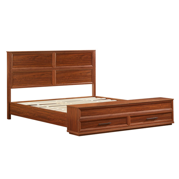 English Elm Queen Storage Bed with Geometric 3d Headboard Four Drawers and Walnut Finish W1820S00056