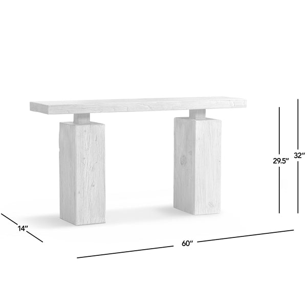 English Elm Calder Reclaimed Elm Plinth Console Table Sculptural Entryway Accent in Warm Brown B2719P474447