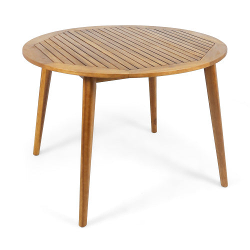 English Elm 47.25" Solid Acacia Round Outdoor Dining Table Slatted Teak Finish Seats Four N770P396250T