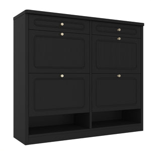 English Elm Wooden Farmhouse Entryway Shoe Cabinet with Six Drawers for Organized Hallway Storage Black W1580P402824