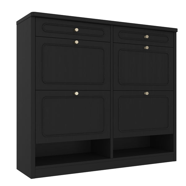English Elm Wooden Farmhouse Entryway Shoe Cabinet with Six Drawers for Organized Hallway Storage Black W1580P402824