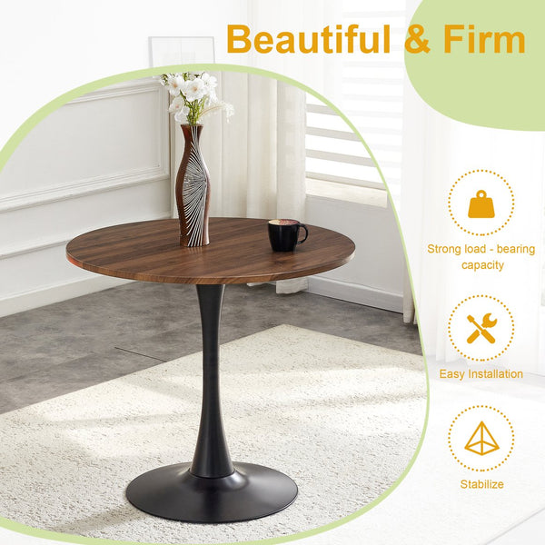 English Elm Round Faux Marble Tulip Pedestal Dining Table Mid Century Modern for Small Bistro Spaces Black,Walnut W2920P400946