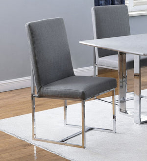 English Elm Set Of 2 Stylish Upholstered Dining Chairs With Chrome Frame - Modern Comfort In Grey Finish B016P223116-GIGA