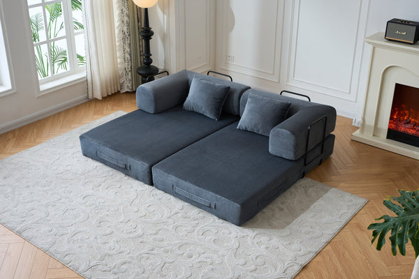 English Elm 59'' Corduroy Floor Sofa Convertible Sleeper with Bolster Pillow for Studio Living Gray W3434P449859