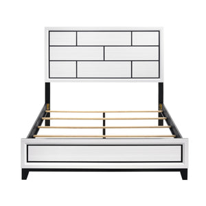 English Elm Modern Queen Bed Frame In White Wood Grain Finish With Black Accents – Stylish & Easy Assembly! B011S01341