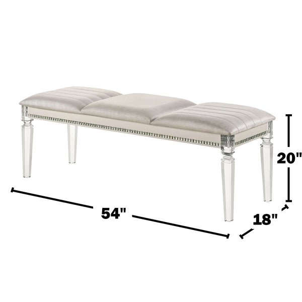 English Elm Acrylic Crystal-Trim Bench with Plush Upholstered Seat in Pearl White — Modern Luxury Seating Accent B016P355928
