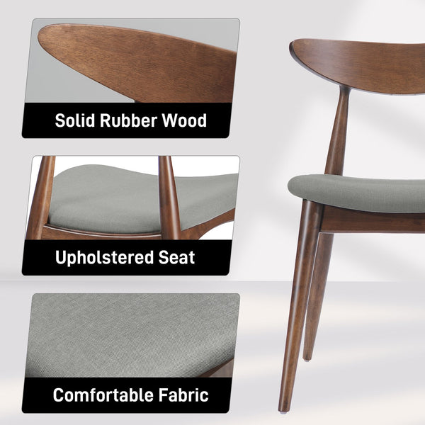 English Elm 5-piece Mid-century Rubberwood Dining Set with Upholstered Chairs for Small Spaces Light Gray,Walnut N759S003011D
